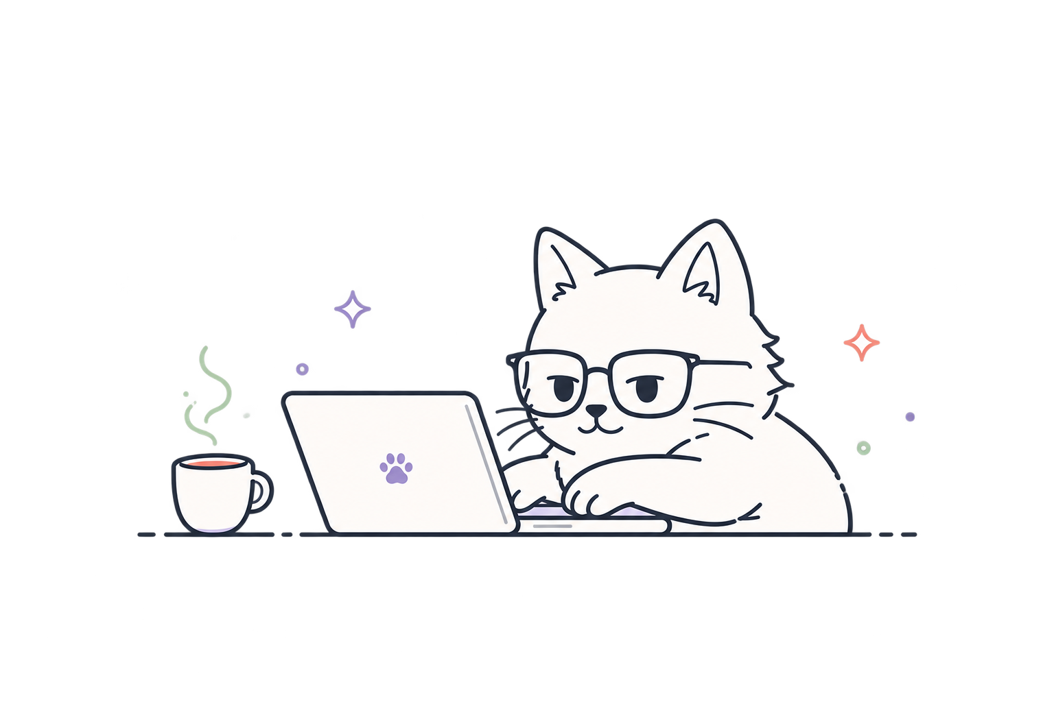 Gatinho programando em um notebook